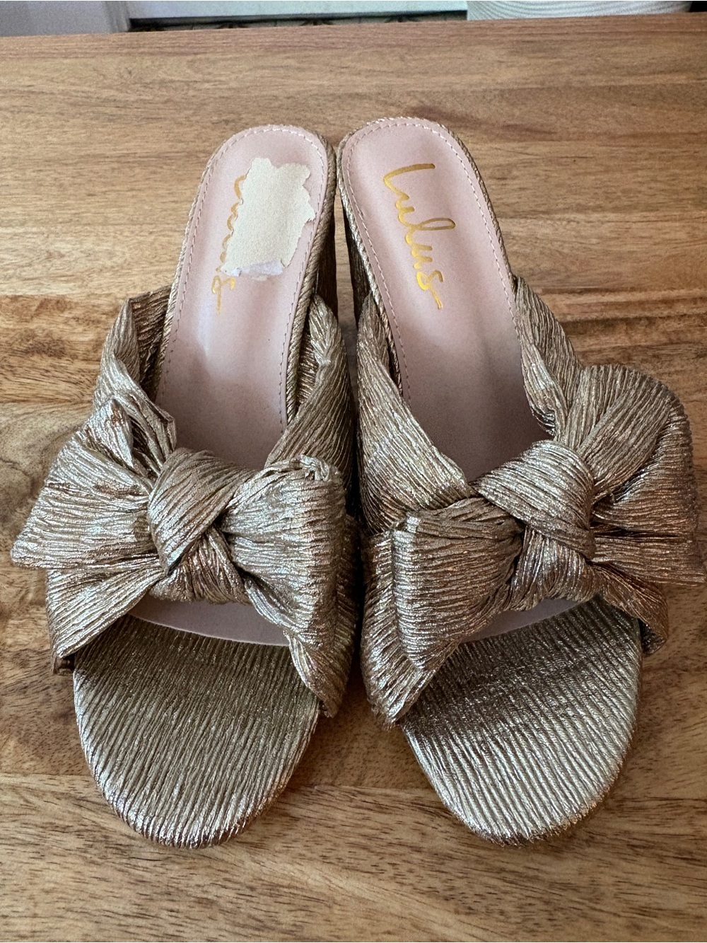 Lulu's Metallic Gold Knot Heels Size 8